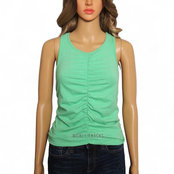 Universal Thread Green Ruched Tank Top Stretch Cotton Blend Sleeveless Size L - Picture 2 of 7